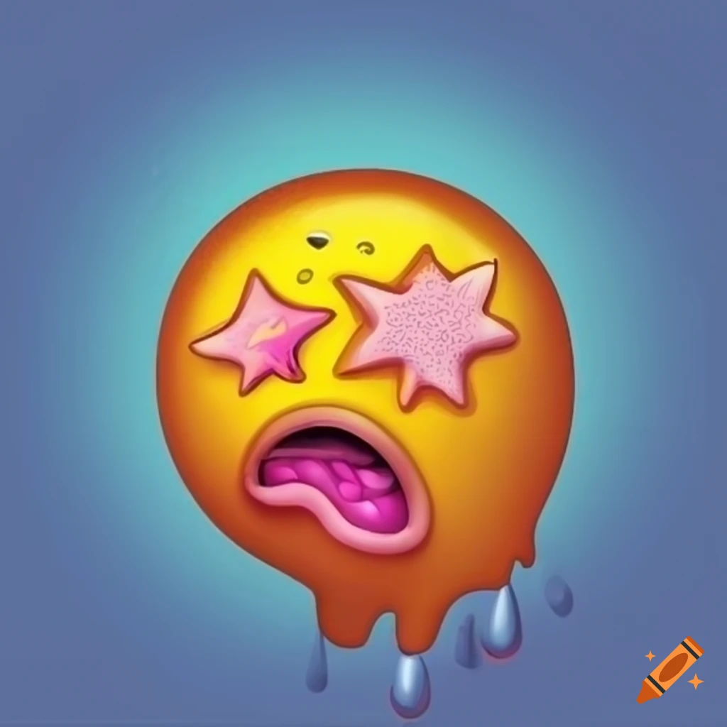 Star eyed emoji, cartoon style, melting