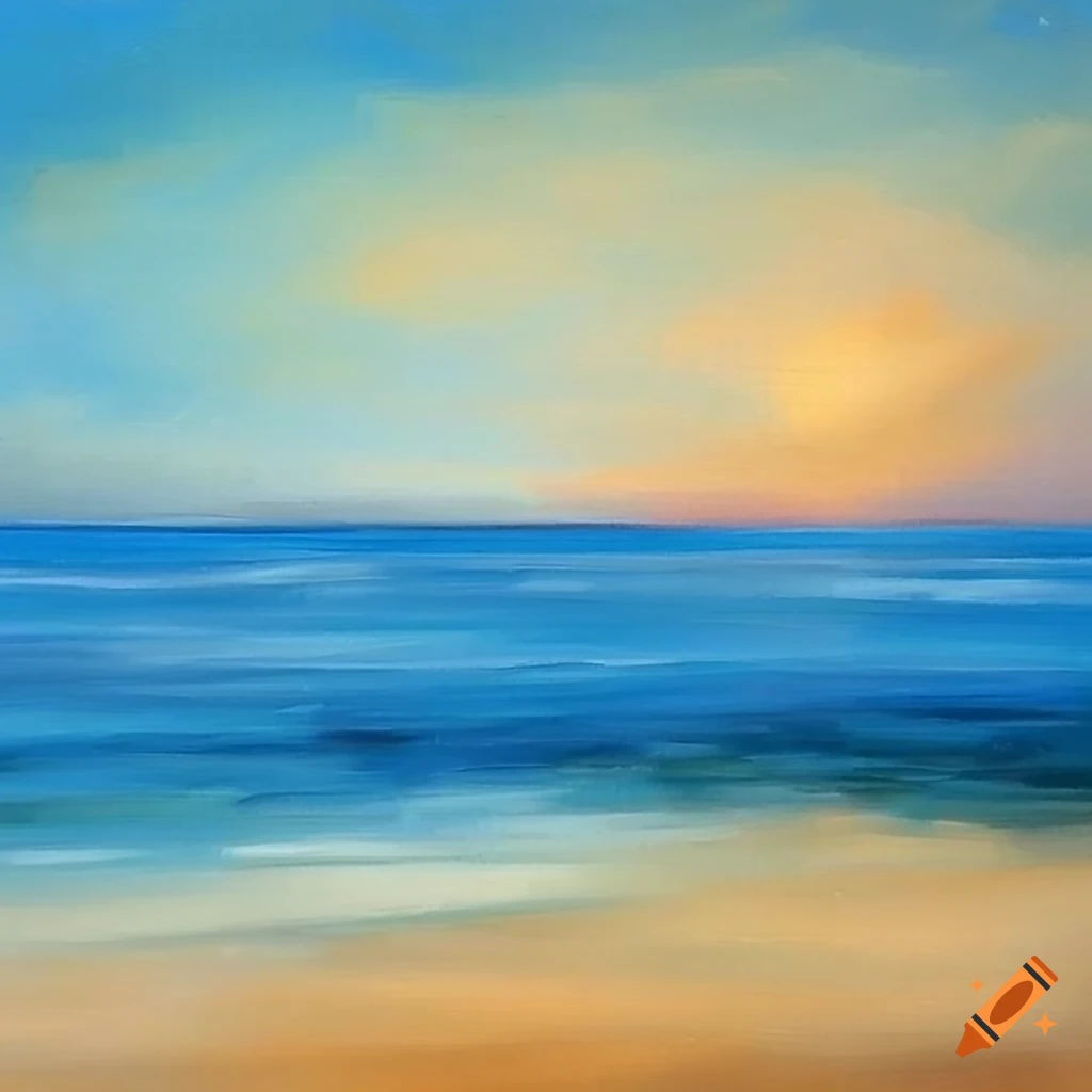 A peaceful seaside painting with beautiful blue and white tones light
