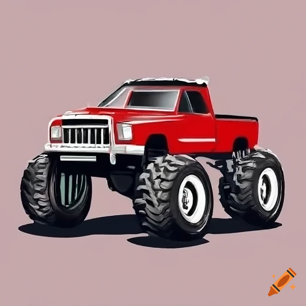 Red Monster Truck running. Cool cartoon , Stock Video