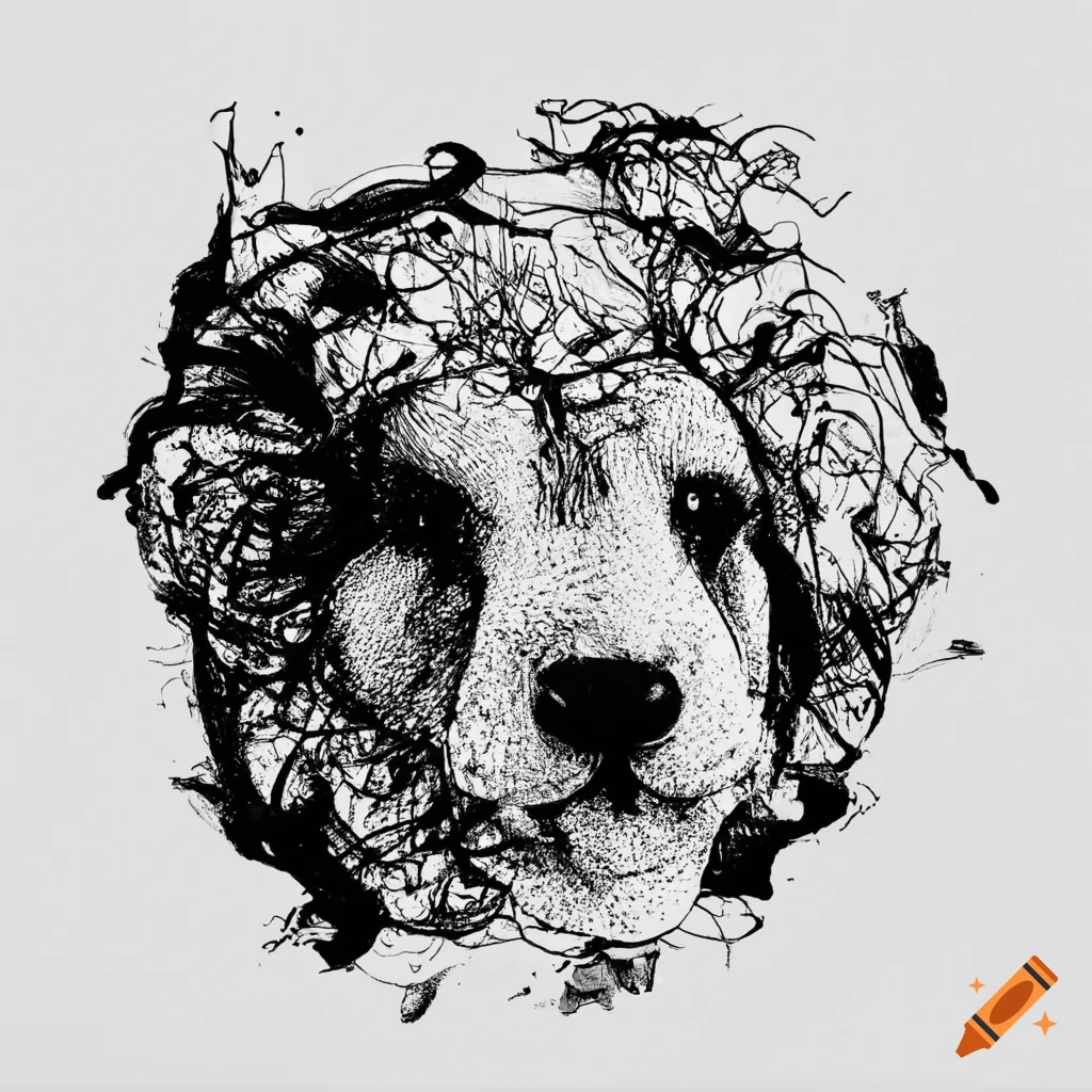 Abstract animal drawn with black ink on white background no human