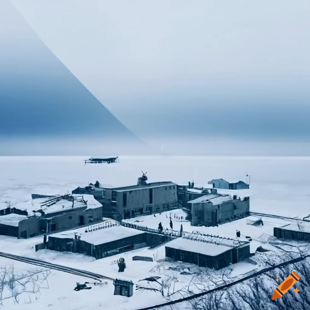 A large military base in the snow on Craiyon