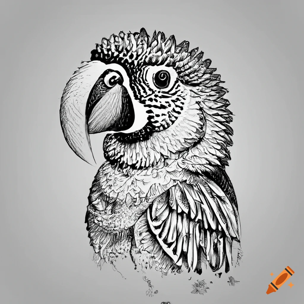 Parrot Tropical Bird Line Drawing Element, Bird Drawing, Wing Drawing, Parrot  Drawing PNG Transparent Clipart Image and PSD File for Free Download