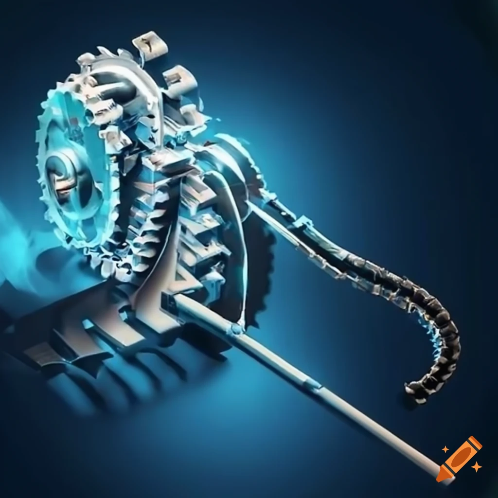 A complex mechanical device generating continuous electricity on Craiyon