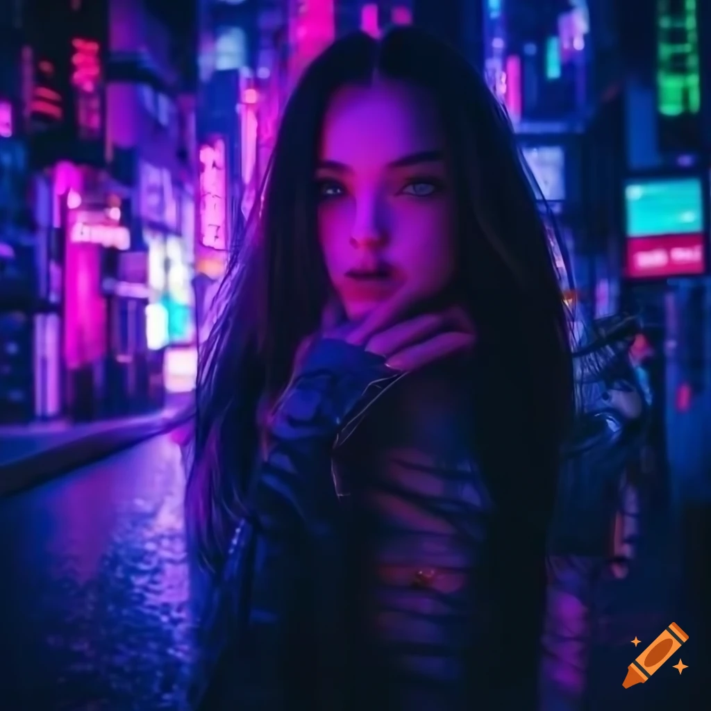 Girl with long hair cyberpunk night city wallpaper