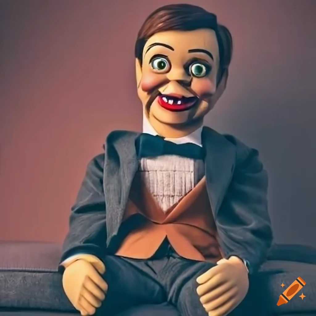 Intricately detailed ventriloquist doll, resembling ron desantis, with