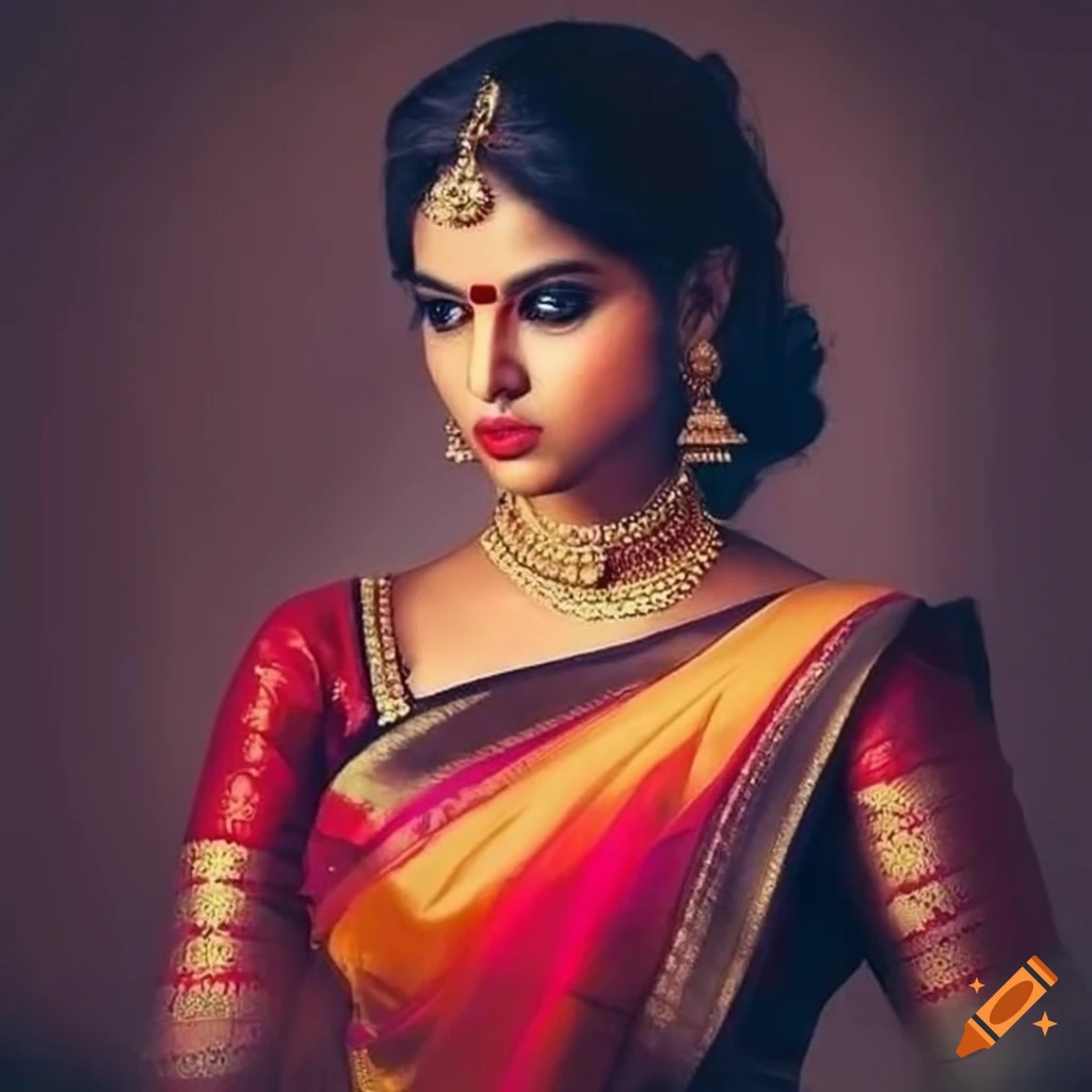 A girl's pic who is wearing red blouse with a black silk saree on