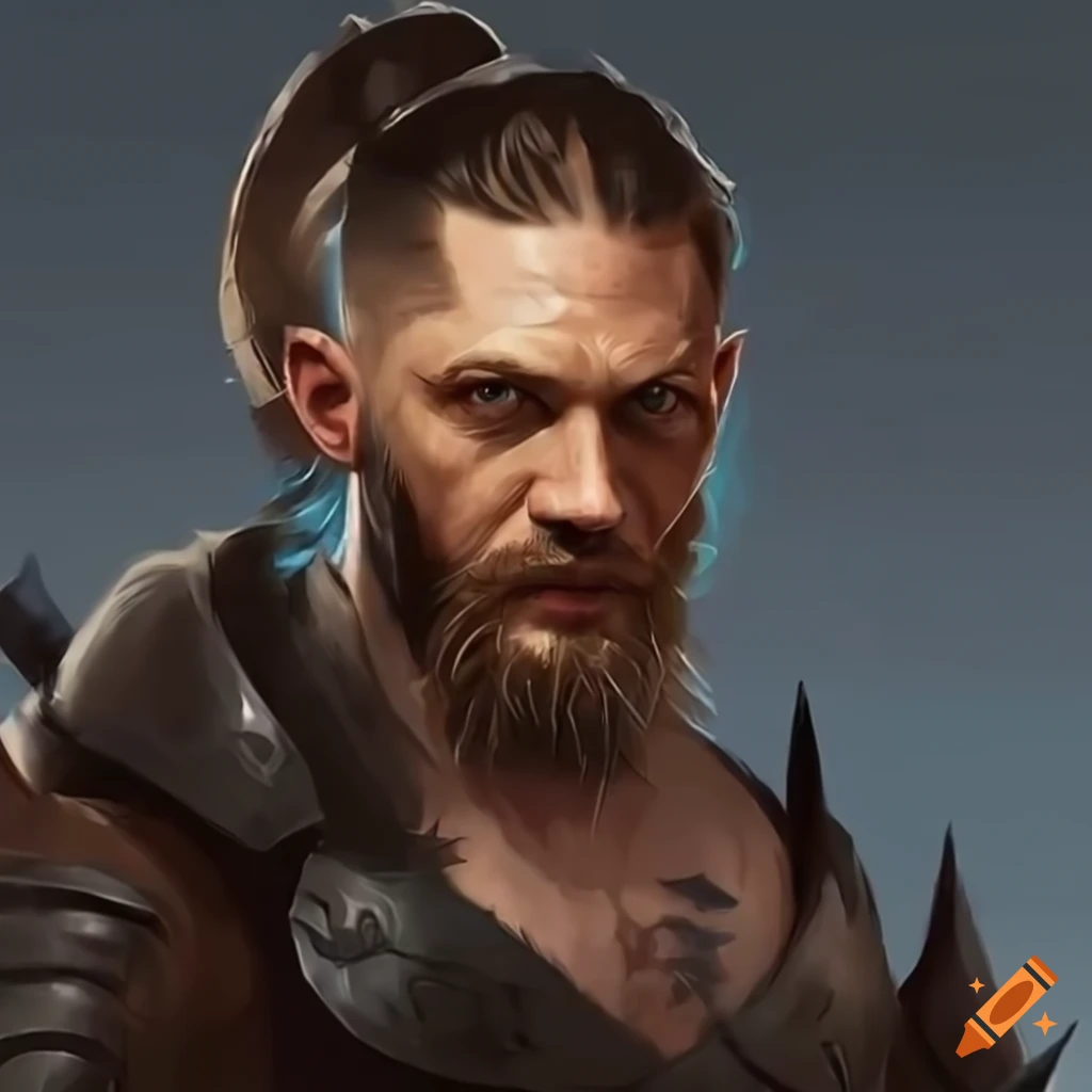 Tom hardy with a short beard and a ponytail wearing plate armor in the ...