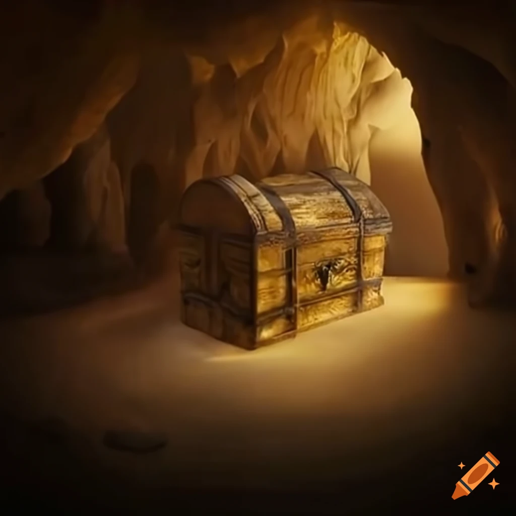 An ancient treasure chest hidden in a mysterious cave on Craiyon