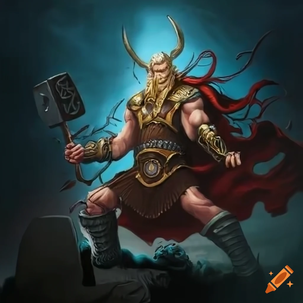 Norse God Thor Fighting With Mjolnir On Craiyon