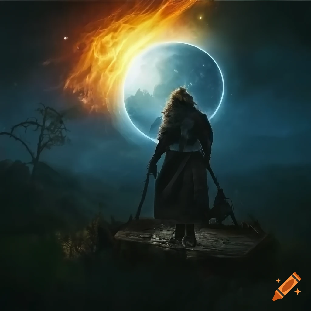 A mysterious viking shaman performing a ritual in a forest at night, a