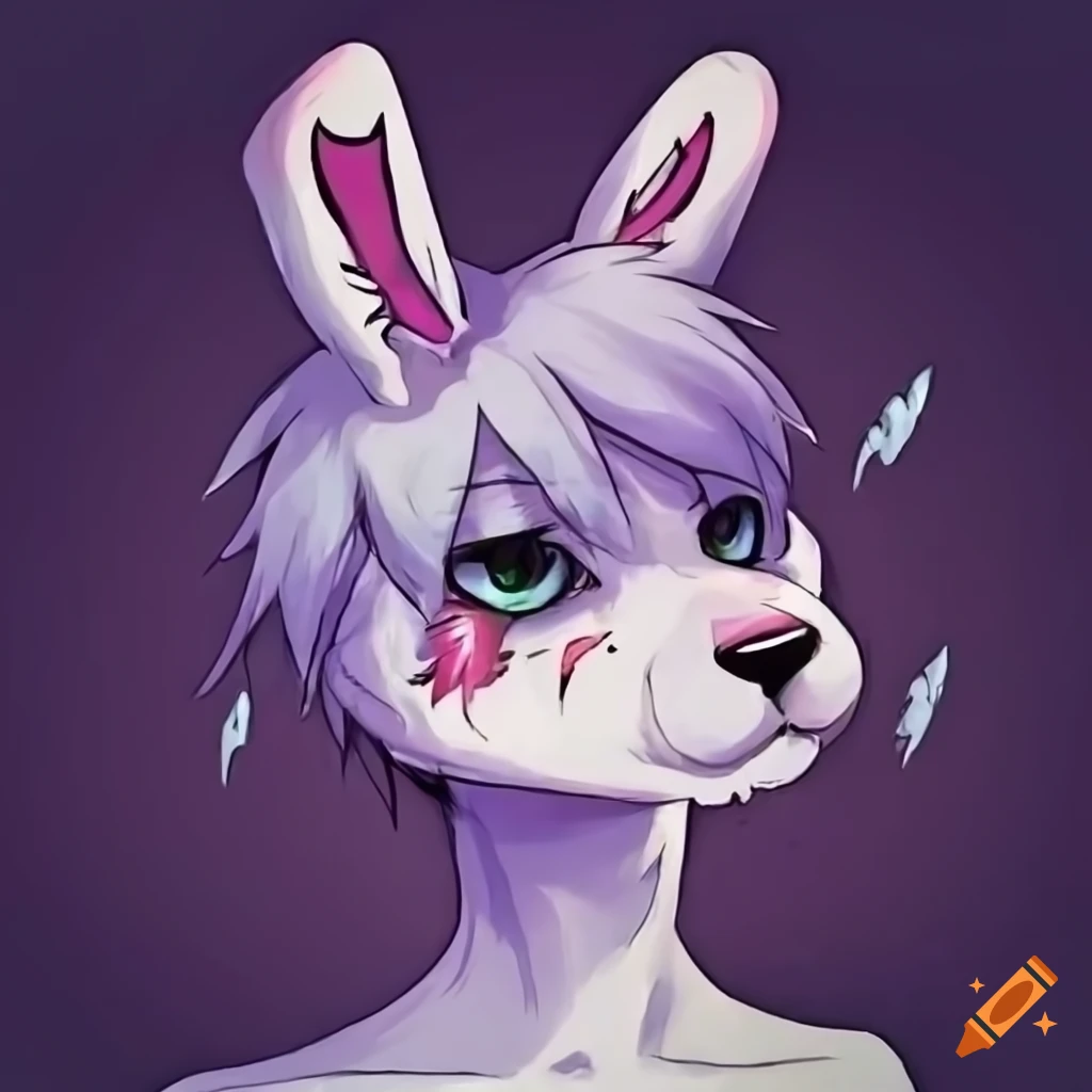 Anthro male furry rabbit with depression face, emo haircut