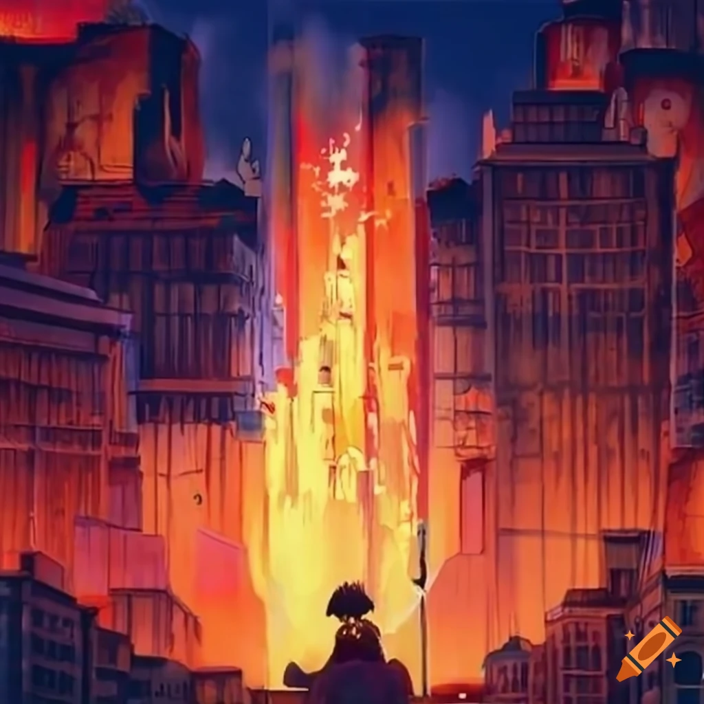 9/11 in the style of studio ghibli