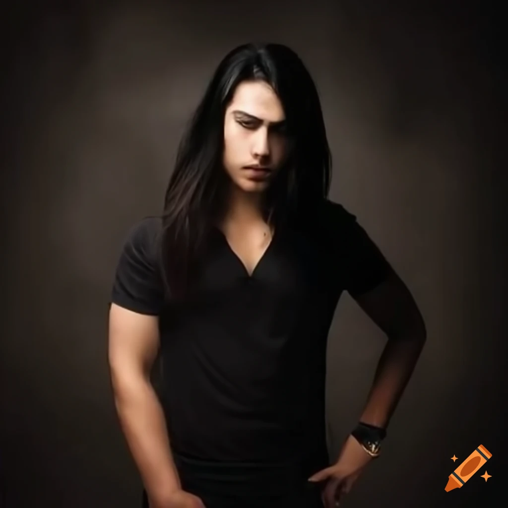 A handsome man with long black hair on Craiyon