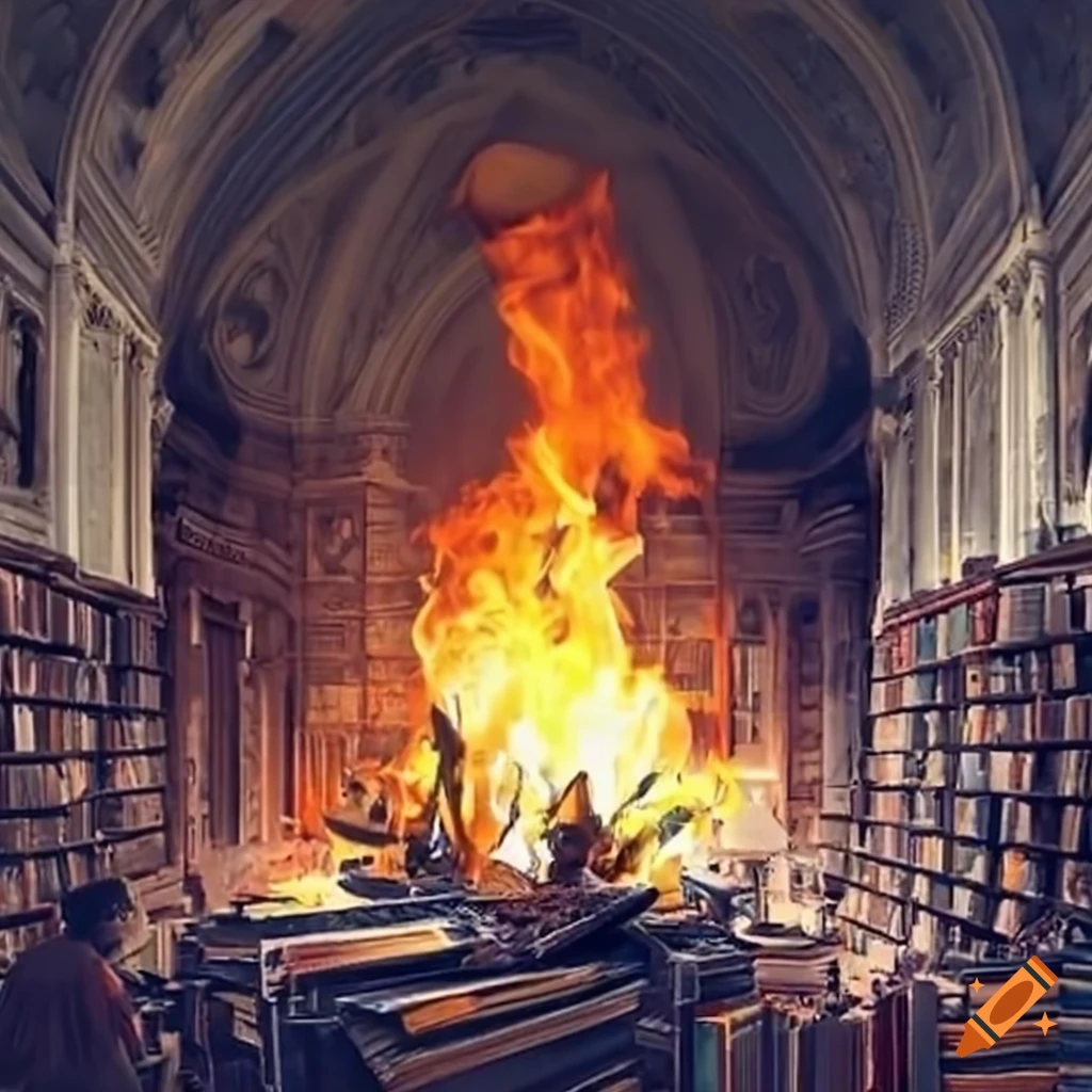 library burning down