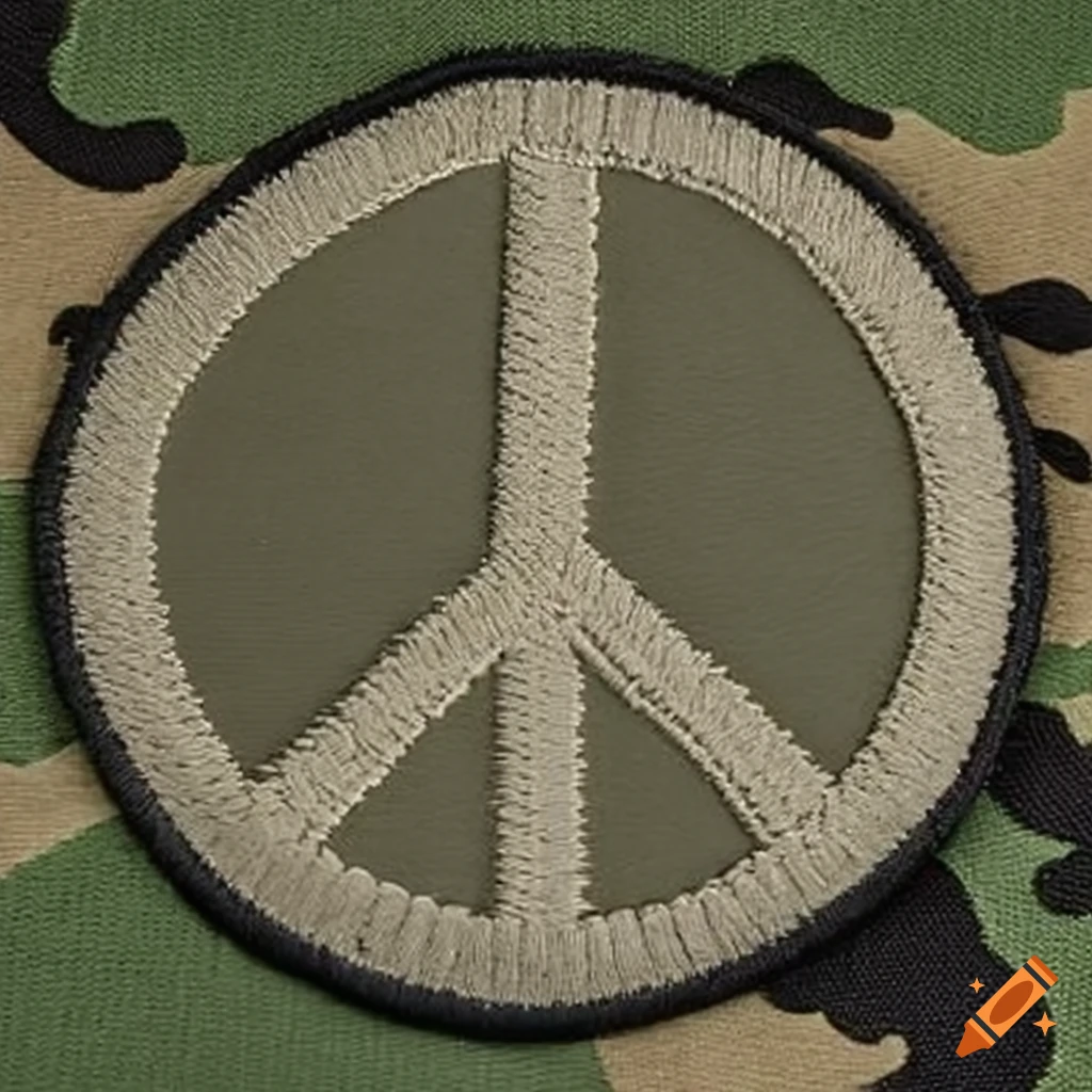 peace symbol patch placed on military uniform with digital camouflage