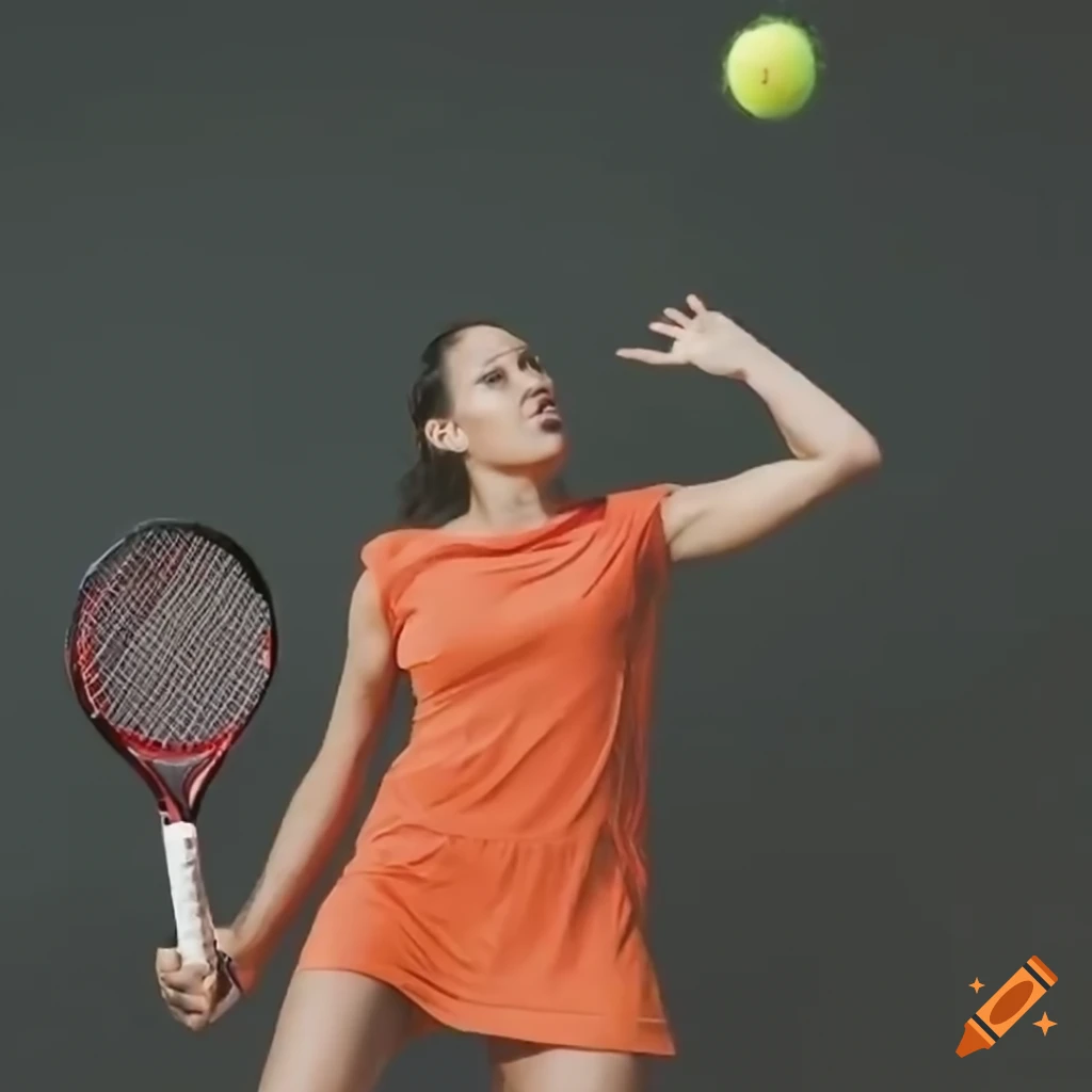 Draw tennisplayer with pink/orange dress and shoulder long plain dark