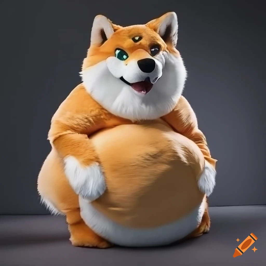 Fat shiba inu belly, furry, fursuit, fat on Craiyon