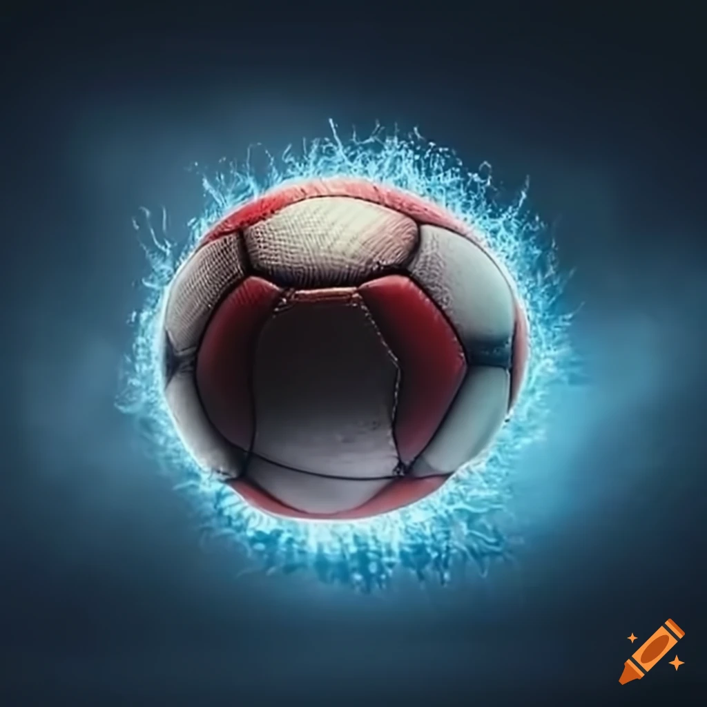 A soccer ball soaring through the air, deformed n an oval shape from