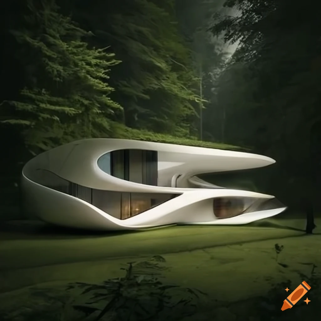 A futuristic minimalist house in the forest designed by zaha