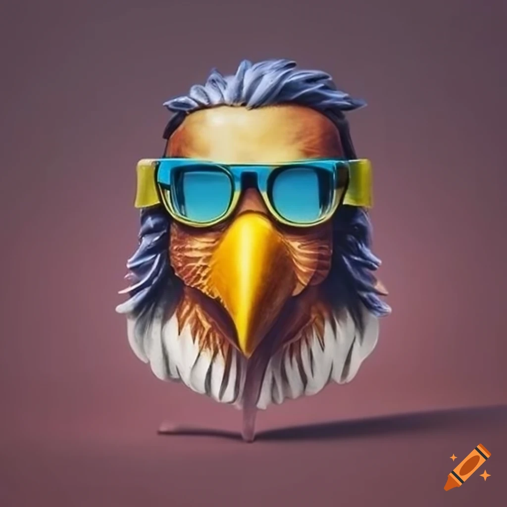 80s hawk bird friendly character glasses on Craiyon