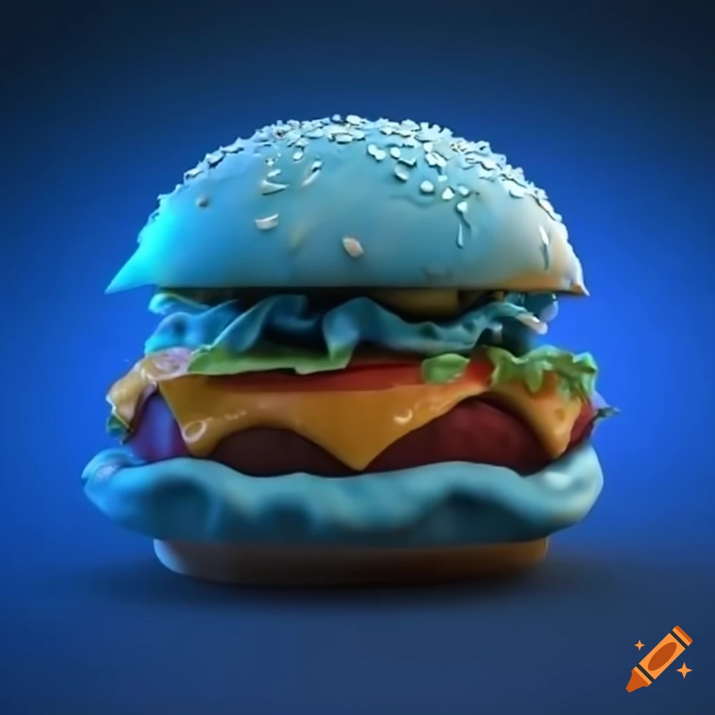 Create a 3d model of a blue burger with blue lights