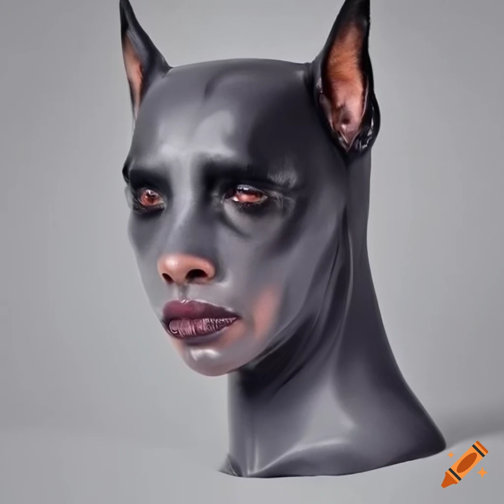 Dark grey transparent latex kendall jenner face doberman head