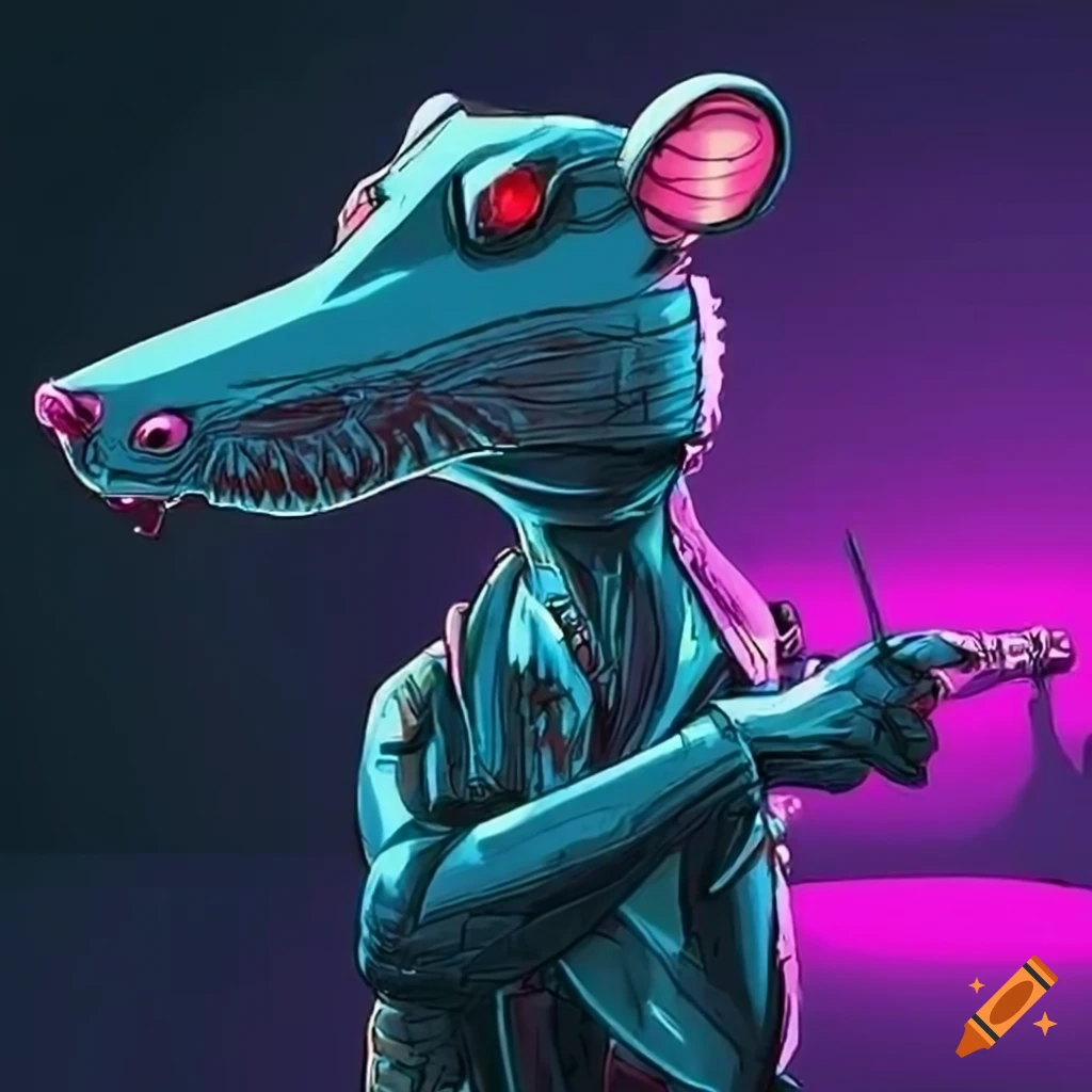 Tech rat cartoon cyberpunk