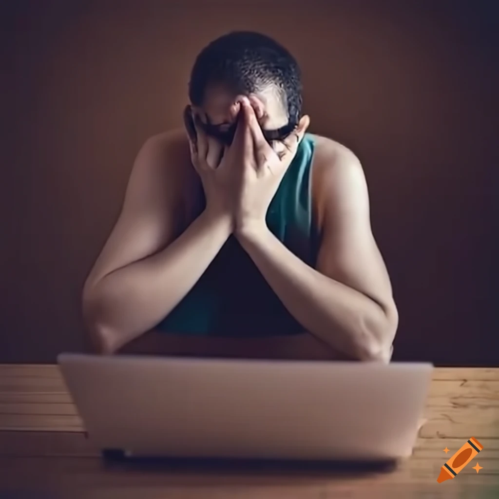 man crying at computer
