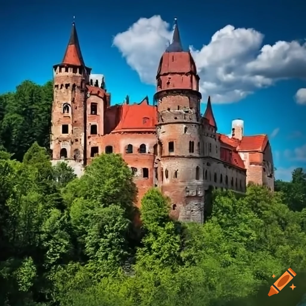 Сказачный замок с летящим драконом
