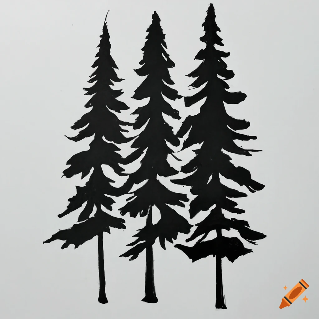 Black and White Pine Tree Drawing