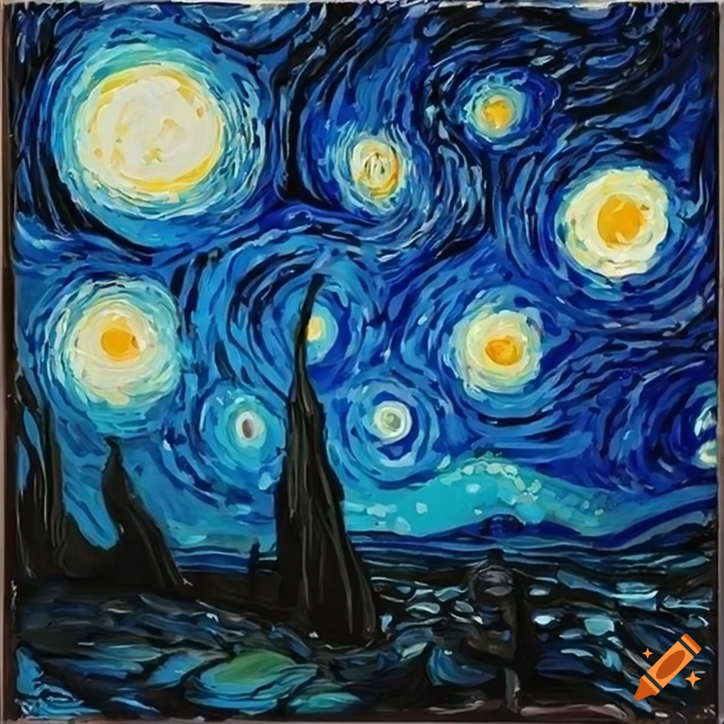 Highly detailed painting in the starry night-style