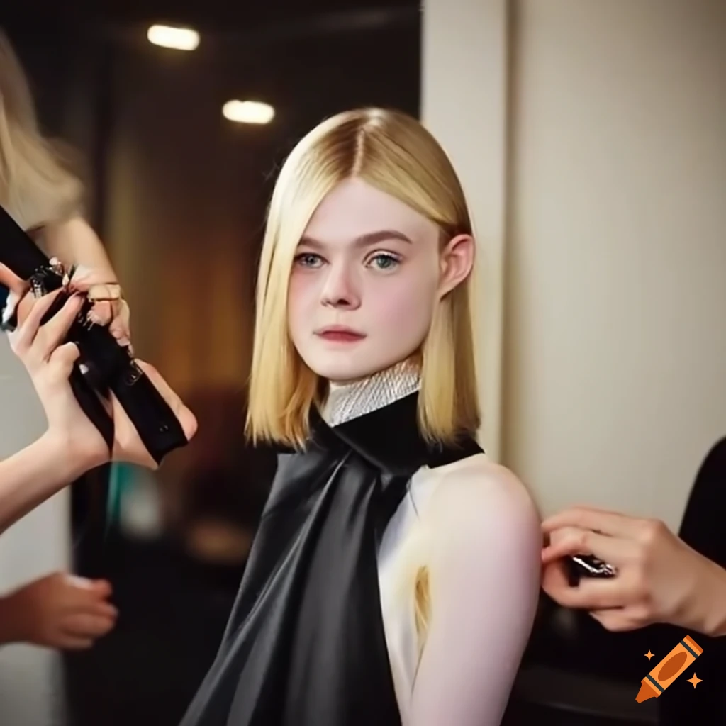 Elle Fanning Getting Her Long Straight Hair Cut Short By A Stylist While Backstage At A Fashion