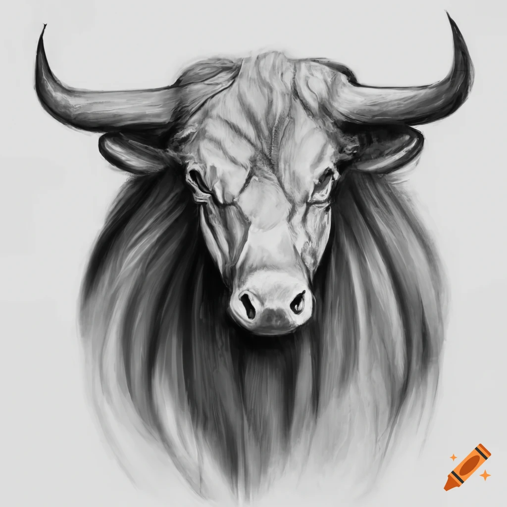 abstract art charcoal drawing of bull by shabs beigh | Blue And Beigh Art