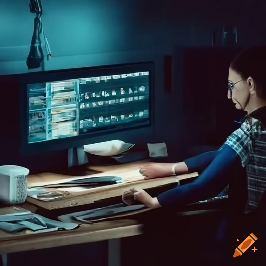 A coder sitting infront of beautiful workstation on Craiyon
