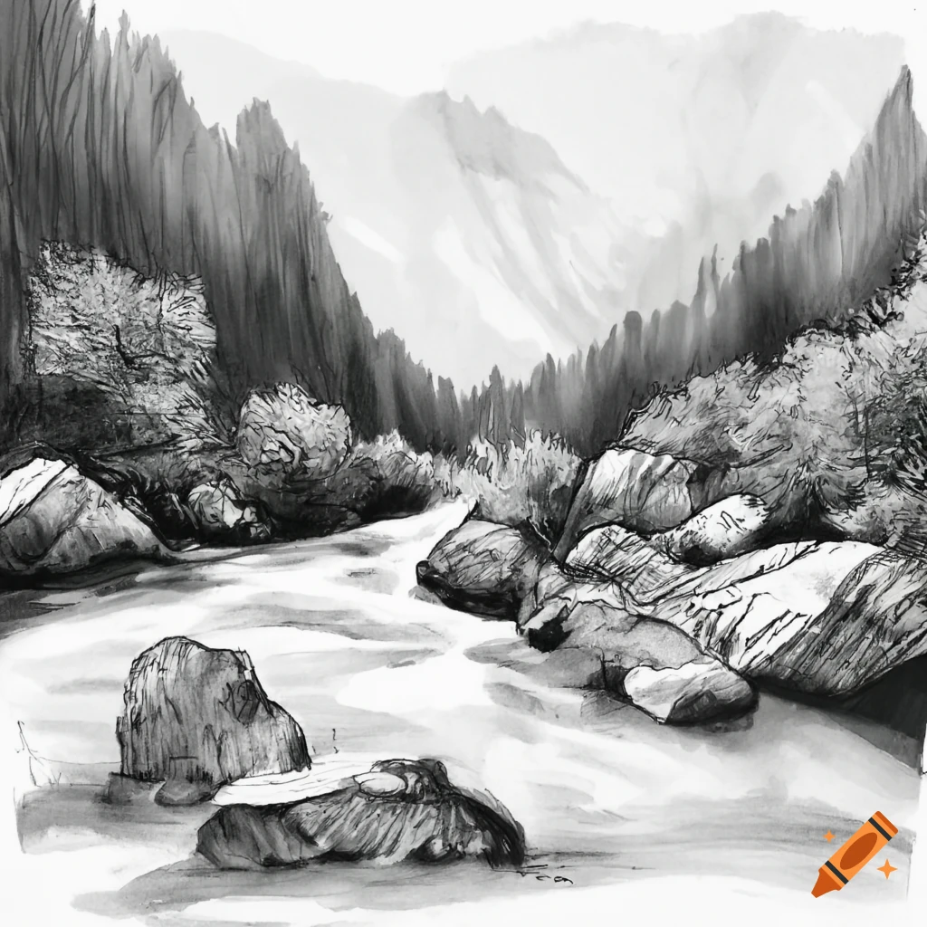 Nature River Drawing Pics - Drawing Skill