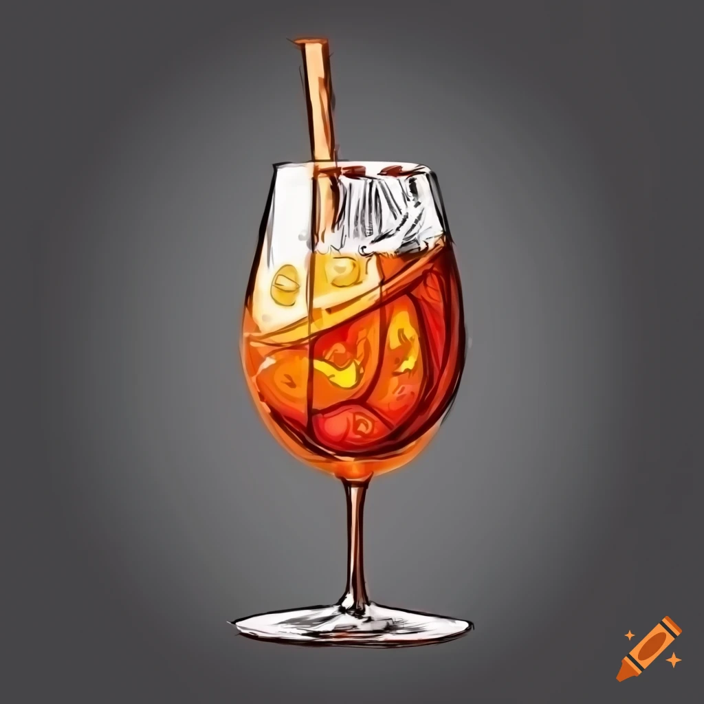 Hand Drawn Vector Illustration Of Spritz Cocktail In Glass With