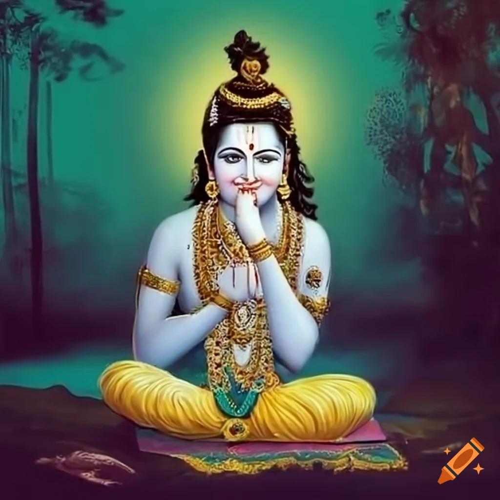 Premium Photo | Digital illustration of Lord Krishna in an elegant and  graceful pose accompanied by Radha