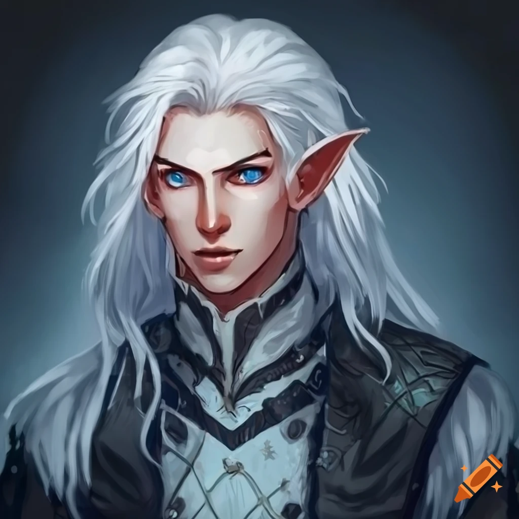 Dungeons and dragons, very young, male handsome eladrin, long white ...