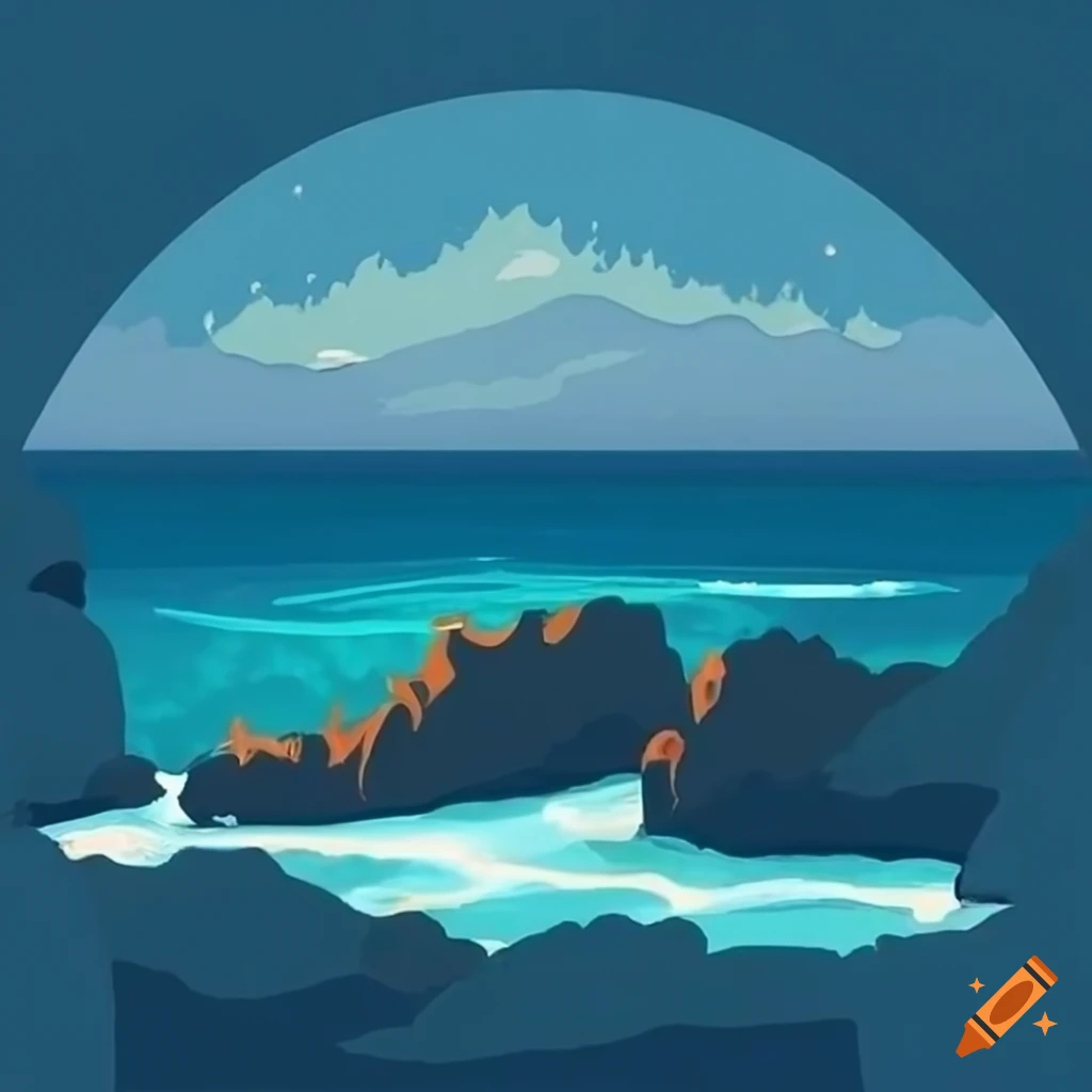 Beach Cliff landscape, Adobe illustrator, Vector Art