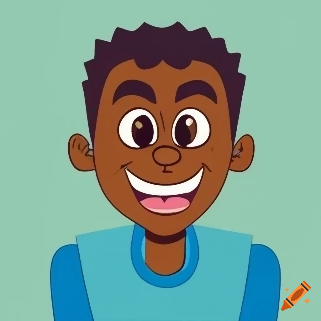 Flat Disney Style Illustrated Cartoon Headshot Of A Dark Skinned Male Jogger Dressed In Blue And 8982