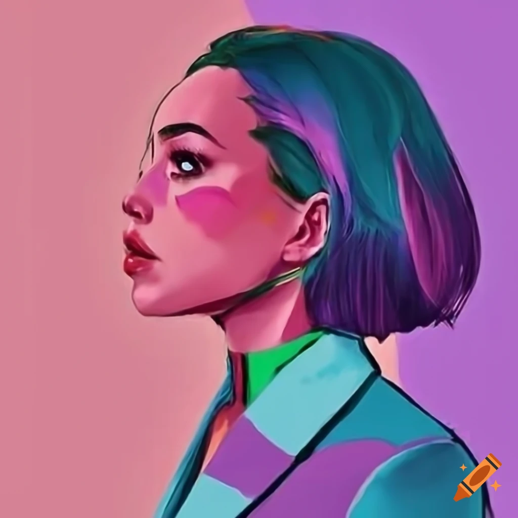 Strong girl in a suit, aesthetic, pastel color, pop