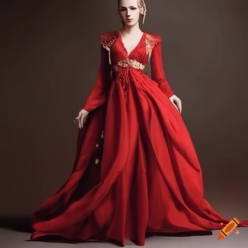 Extremely detailed fantasy, game of thrones style light red wrap dress ...