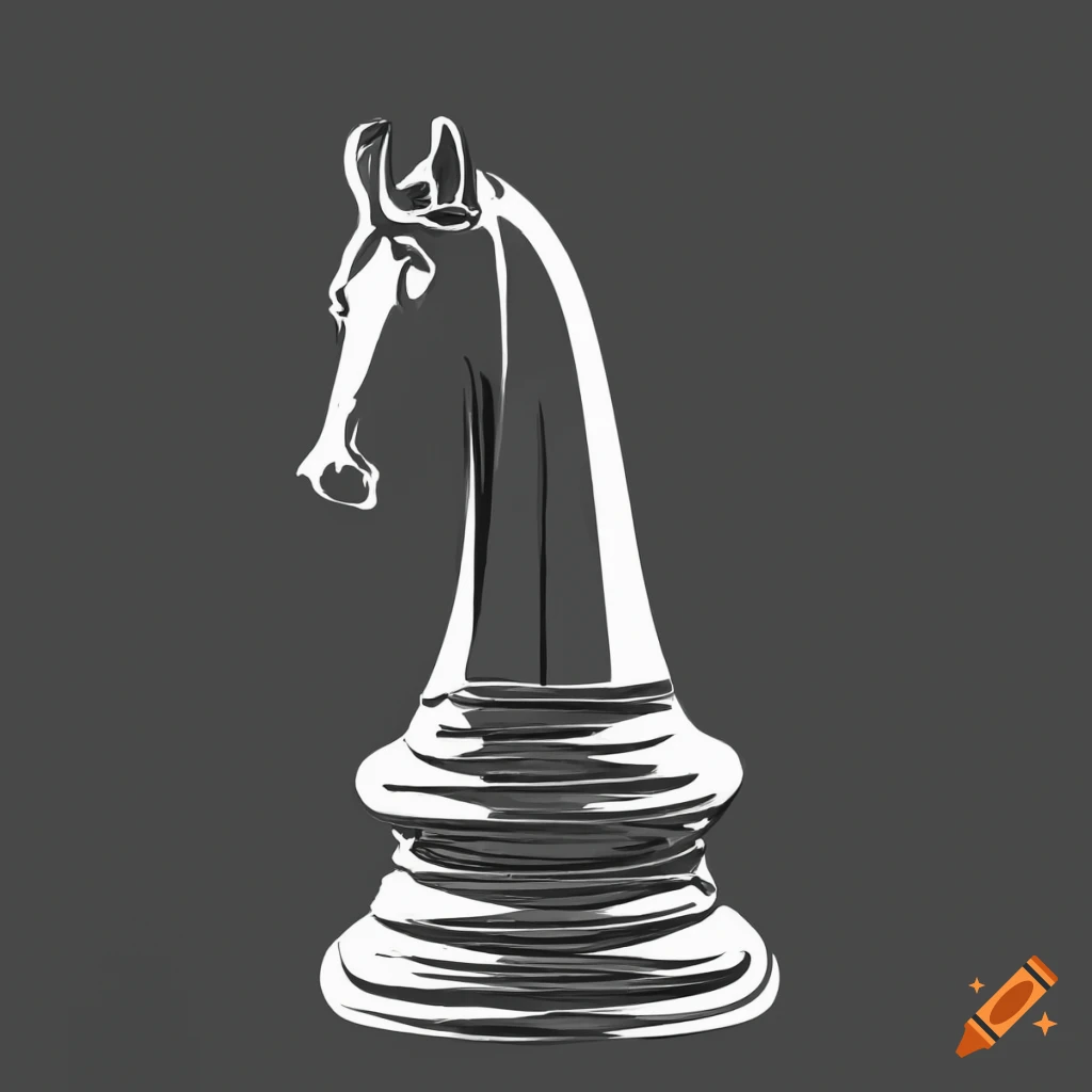 Single line drawing of a horse chess piece in black and white on Craiyon
