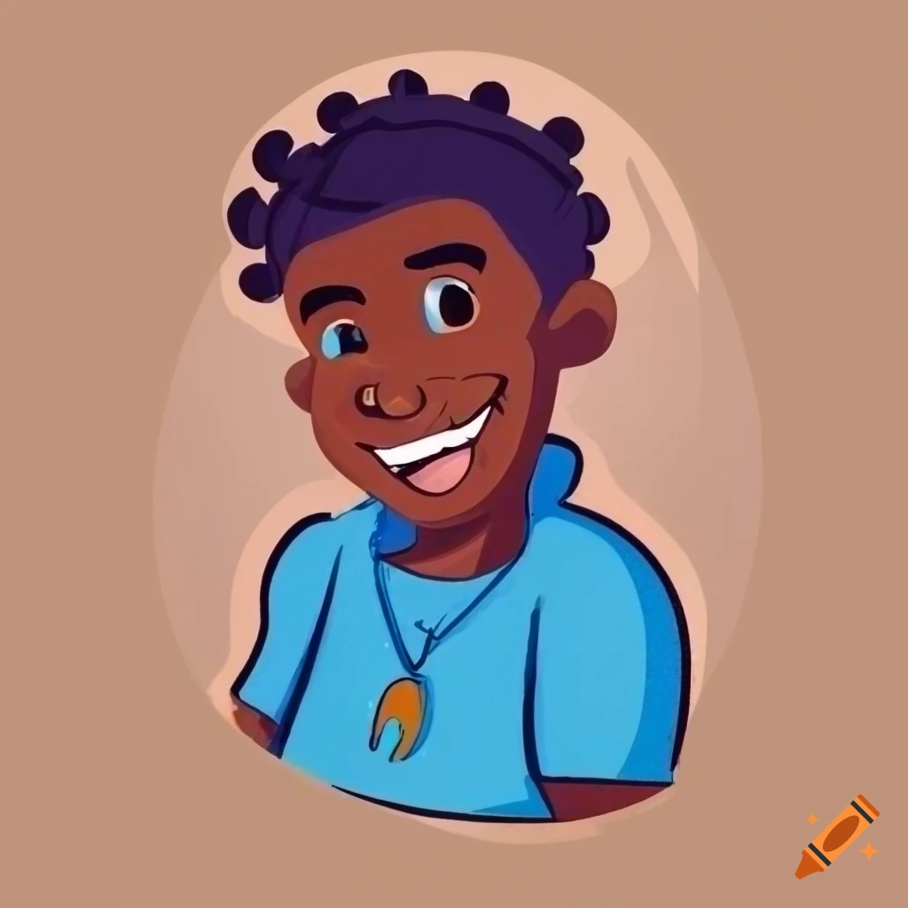 Flat Disney Style Illustrated Cartoon Headshot Of A Dark Skinned Male Jogger Dressed In Blue And 8360