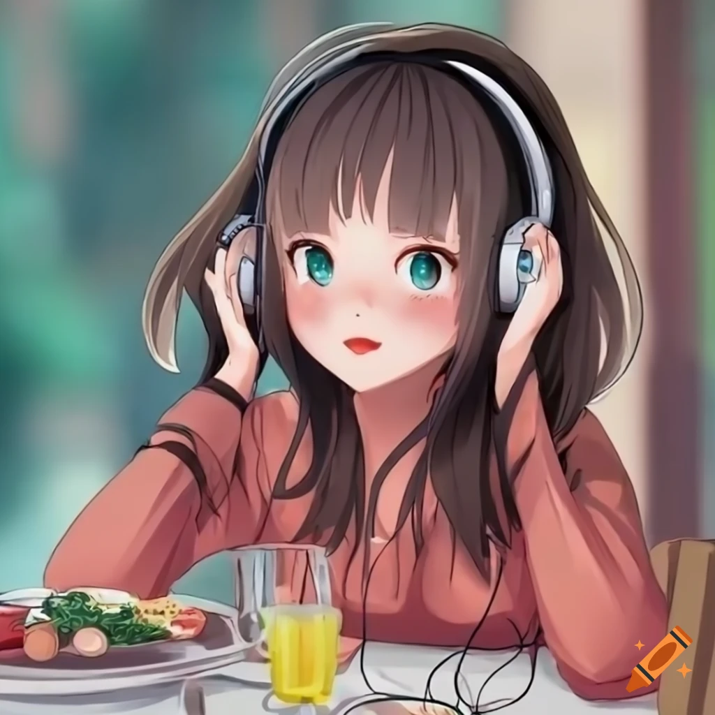anime girl in headphones