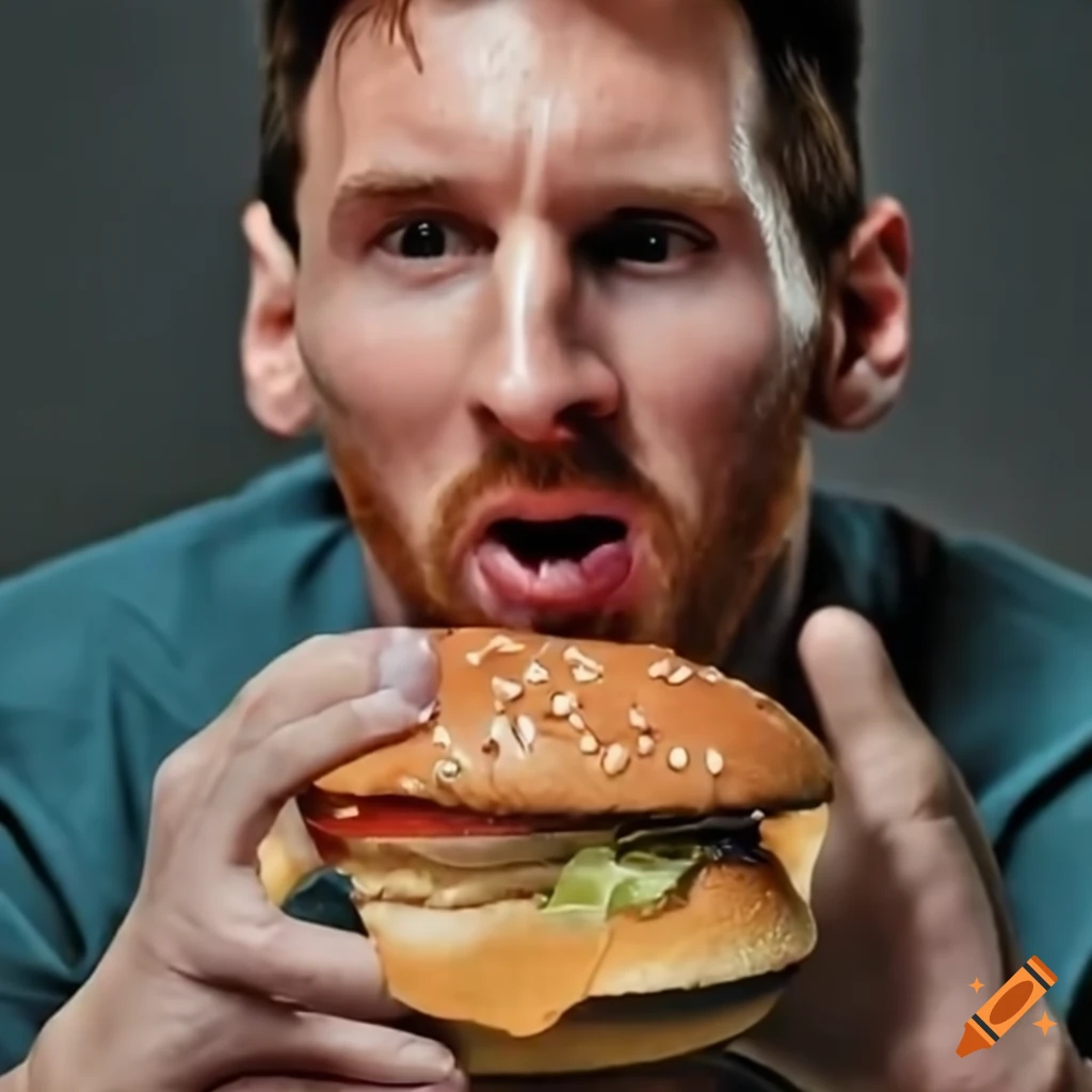 Lionel messi eating a burger