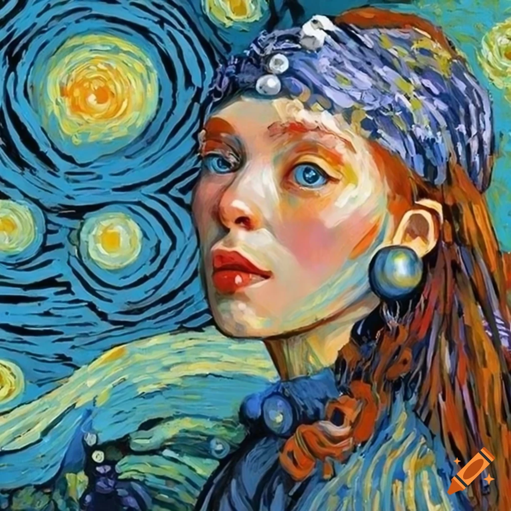 The girl with the pearl earring van gogh starry night party dj poster ...