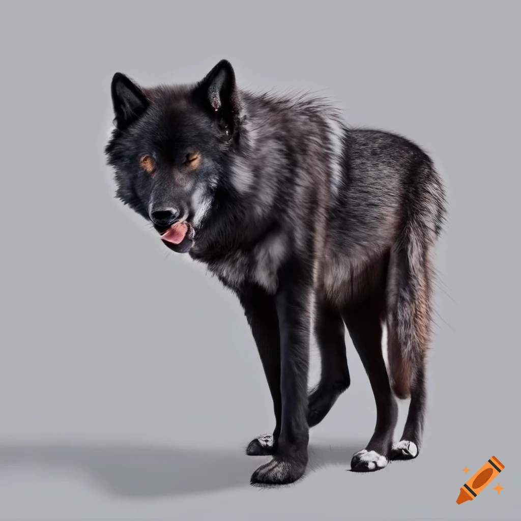 Black wolf seen from the side on a white background on Craiyon