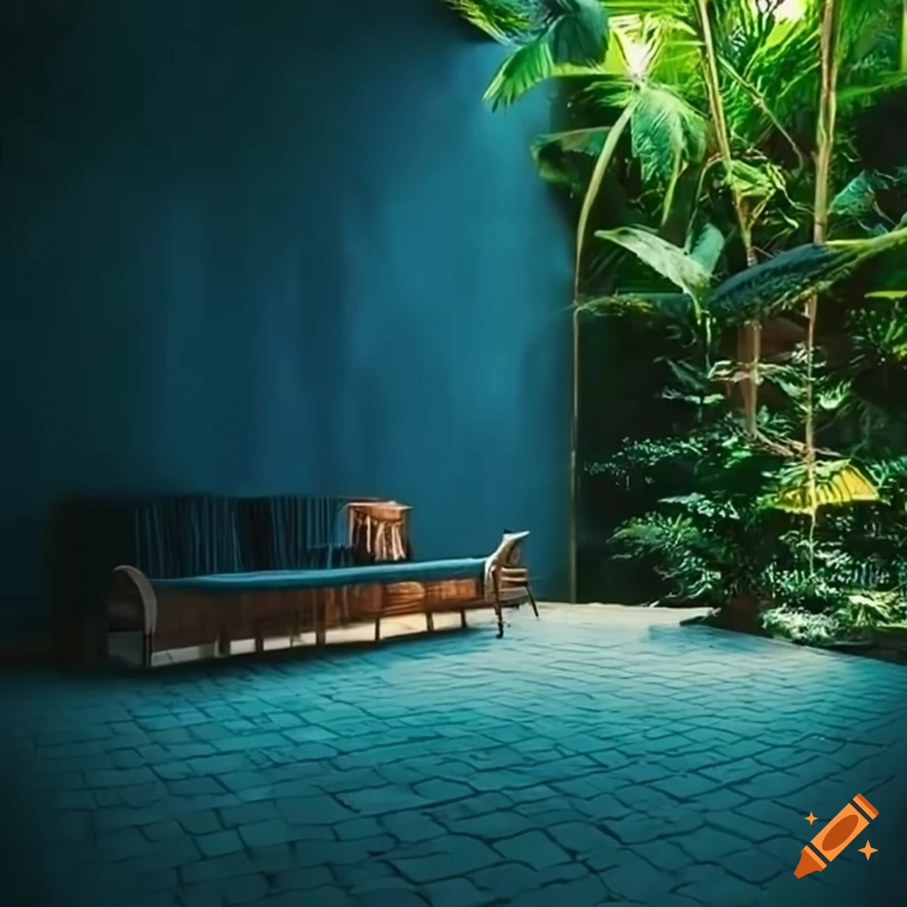 A house in jungle with blu wall