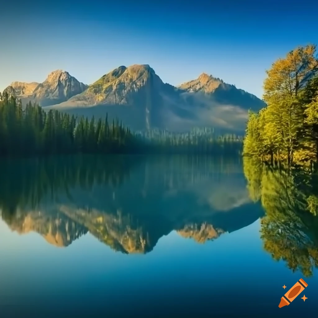 A beautiful lake with forest and mountain background